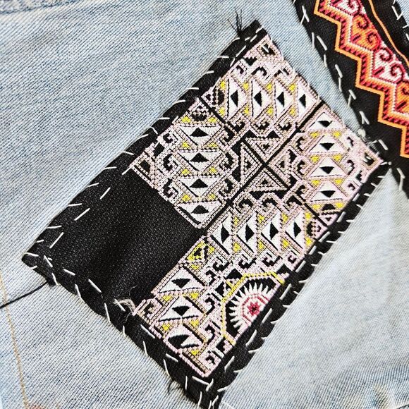 Vintage Reworked Timberland Upcycled Y2K Denim Embroidered Patchwork Skirt 12 - Picture 3 of 15